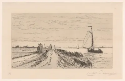 Gezicht op het Spaarne bij Haarlem
