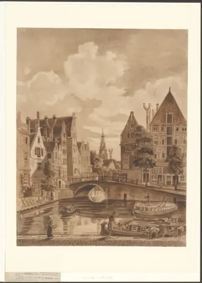 Gezicht op het Spui gezien over het Rokin naar de Grimnessesluis