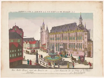 Gezicht op het Stadhuis en de Beurs te Aken