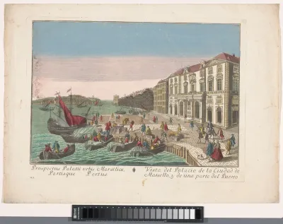 Gezicht op het Stadhuis en de haven te Marseille