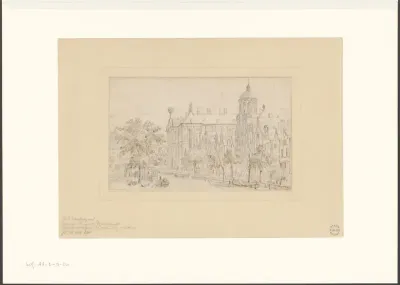 Gezicht op het Stadhuis op de Dam vanaf de Nieuwezijds Voorburgwal