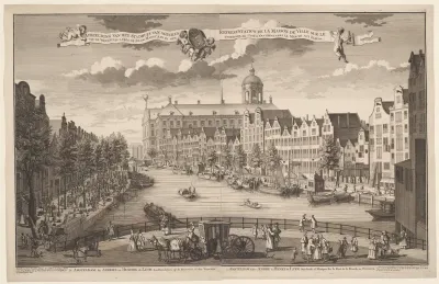 Gezicht op het stadhuis te Amsterdam van de achterzijde