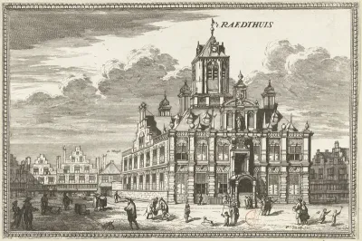 Gezicht op het stadhuis te Delft