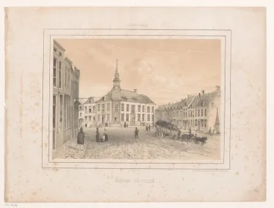 Gezicht op het stadhuis van Lessen