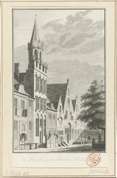 Gezicht op het stadhuis van Tholen, 1743