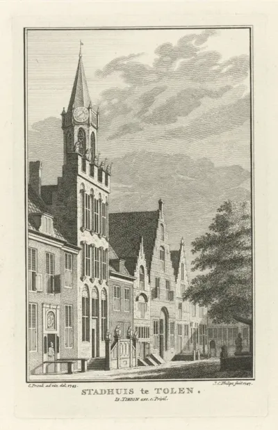 Gezicht op het stadhuis van Tholen, 1743