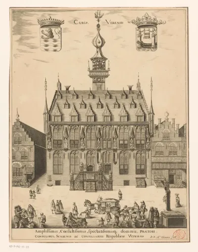 Gezicht op het stadhuis van Veere