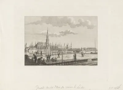 Gezicht op het Steenschuur te Leiden na de buskruitramp 12 januari 1807