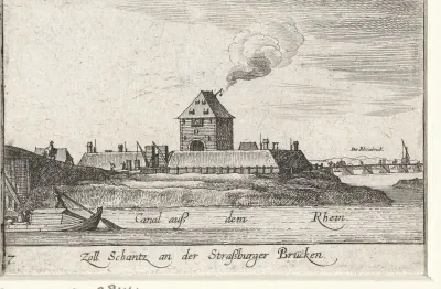 Gezicht op het tolhuis aan de Rijn in Straatsburg
