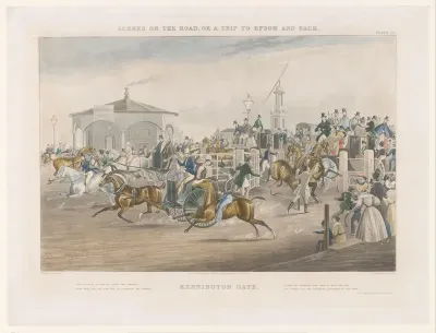 Gezicht op het tolhuis bij de drukke kruising tussen Kennington Park en Camberwell New Road