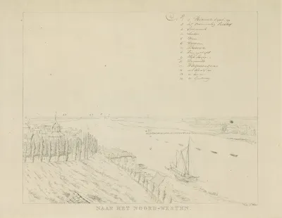 Gezicht op het Valkhof en de Waal ten noordwesten van Nijmegen
