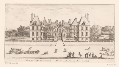 Gezicht op het voorplein van kasteel Rochefoucauld