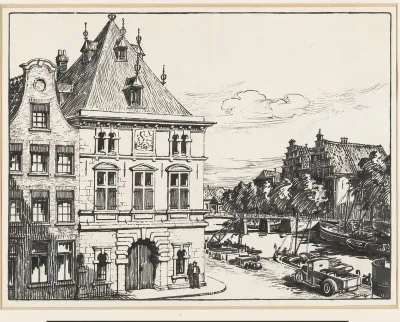 Gezicht op het Waaggebouw en de Gravenstenenbrug in Haarlem