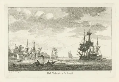 Gezicht op het westelijke havenhoofd van Schiedam