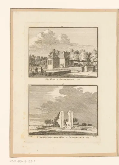 Gezicht op Huis Oosterland en gezicht op de ruïne van Kasteel Oosterstein, 1745