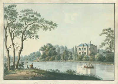 Gezicht op huis Over Holland met theekoepel aan de Vecht te Nieuwersluis