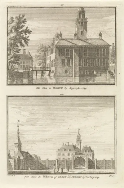 Gezicht op Huis te Werve, Rijswijk en het Huis Klein Matenes, Voorburg