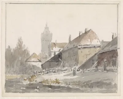 Gezicht op huizen aan de rand van een stad