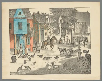 Gezicht op huizen aan een erf