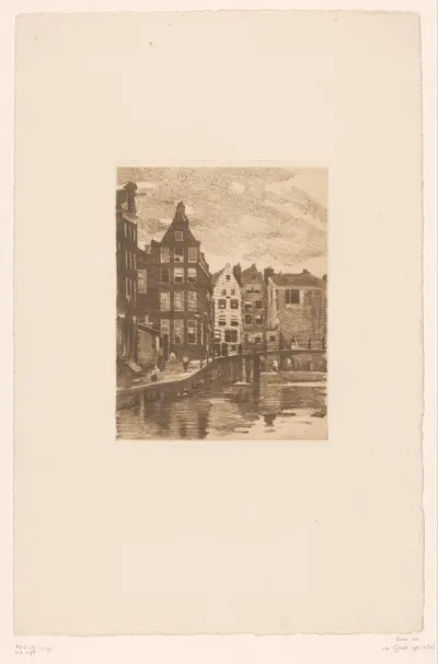 Gezicht op huizen en een brug in Amsterdam