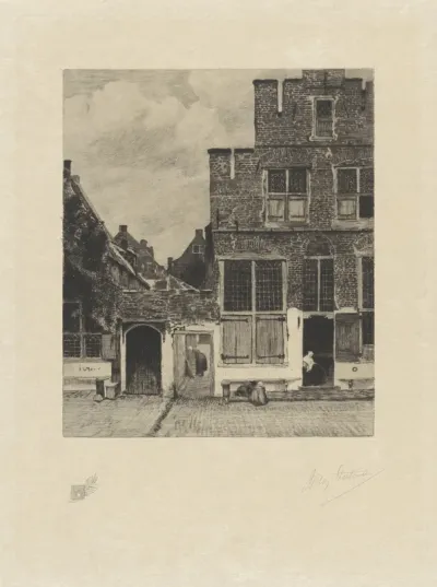 Gezicht op huizen in Delft, bekend als 'Het straatje'