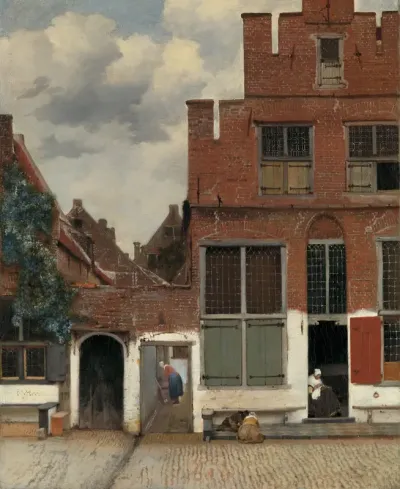 Gezicht op huizen in Delft, bekend als ‘Het straatje’