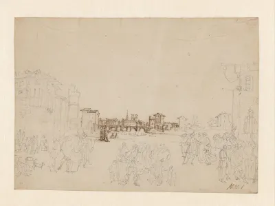 Gezicht op Isle Saint Louis en de Pont Neuf (voorstudie voor La Petite Vue de Paris)
