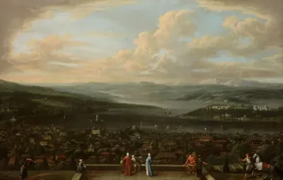 Gezicht op Istanbul vanuit de Nederlandse ambassade in Pera — Jean Baptiste Vanmour Kanvas Tablo