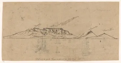 Gezicht op Kaap de Goede Hoop vanuit de Tafelbaai