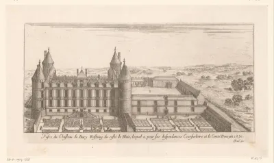 Gezicht op kasteel Bury vanaf de tuinen