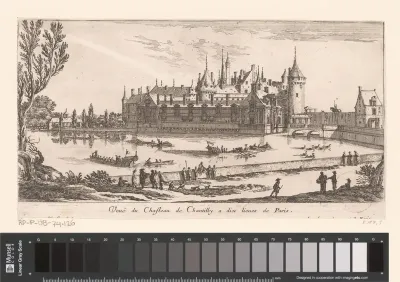 Gezicht op kasteel Chantilly met ervoor water met boten