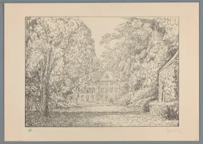 Gezicht op kasteel Duivenvoorde vanuit de tuin