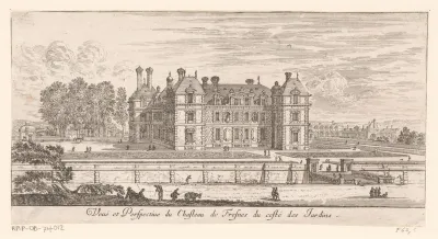 Gezicht op kasteel Fresne aan de kant van de tuinen