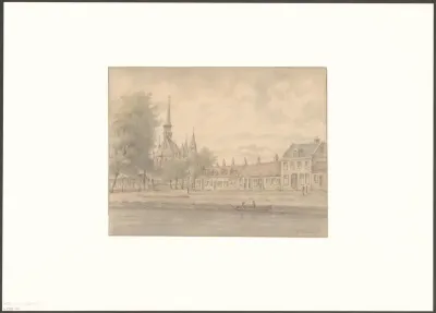 Gezicht op kerk De Liefde aan het Lange Blekerspad vanaf het Singel