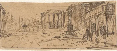Gezicht op klassieke architectuur te Rome (?)