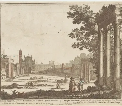 Gezicht op klassieke ruïnes op Campo Vaccino te Rome