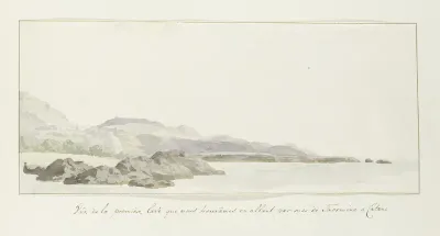 Gezicht op kust bij Taormina met lavastroom