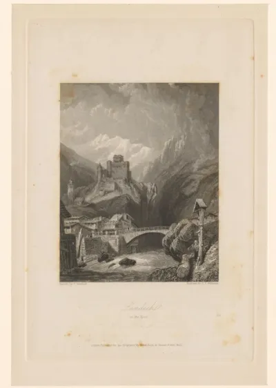 Gezicht op Landeck met kasteel