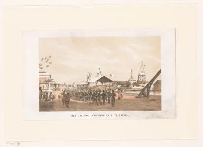Gezicht op landingsplaats te Batavia