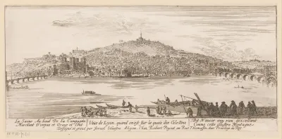 Gezicht op Lyon vanaf de oever bij het celestijnenklooster