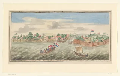 Gezicht op Malakka vanaf zee