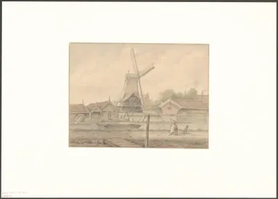 Gezicht op molen De Kop vanaf de Middenweg