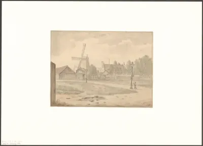 Gezicht op molen De Kop vanaf de Voorweg