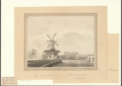 Gezicht op molen De Ruiter op bolwerk Oetewaal aan de Houtewaelerboom