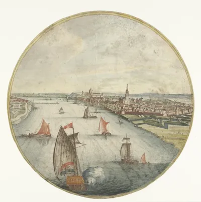 Gezicht op Nijmegen met de Waal en de Valkhofburcht
