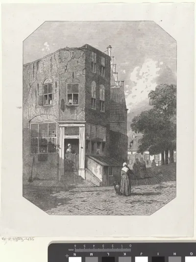 Gezicht op oude huizen te Leiden