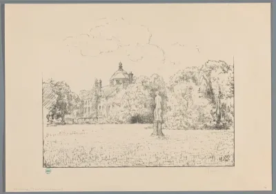 Gezicht op Paleis Huis ten Bosch vanuit de tuin