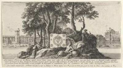 Gezicht op Parijs met drie riviernimfen