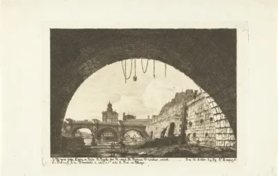 Gezicht op Pont-Neuf van onder boog Pont-au-Change in Parijs