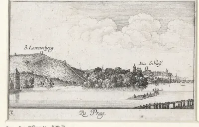 Gezicht op Praag vanaf de Moldau